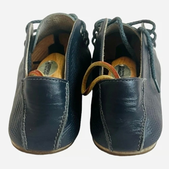Men’s Navy Blue Perforated Leather Lace-Up Loafers Moccasins Size 42 Italy - Picture 4 of 5
